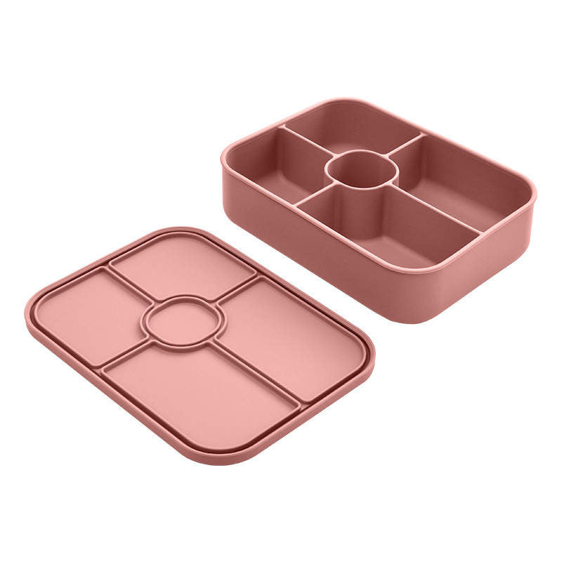 5 Section Silicone Lunchbox - Pink Lid open