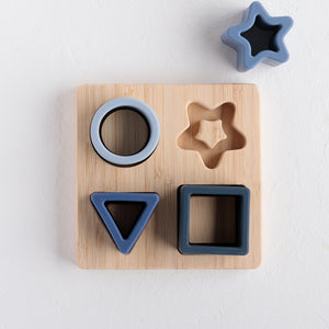 Silicone and FSC certified bamboo Shape puzzle Blue