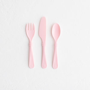 Recycled plastic cutlery set - eco-friendly utensils for sustainable dining - pink set.