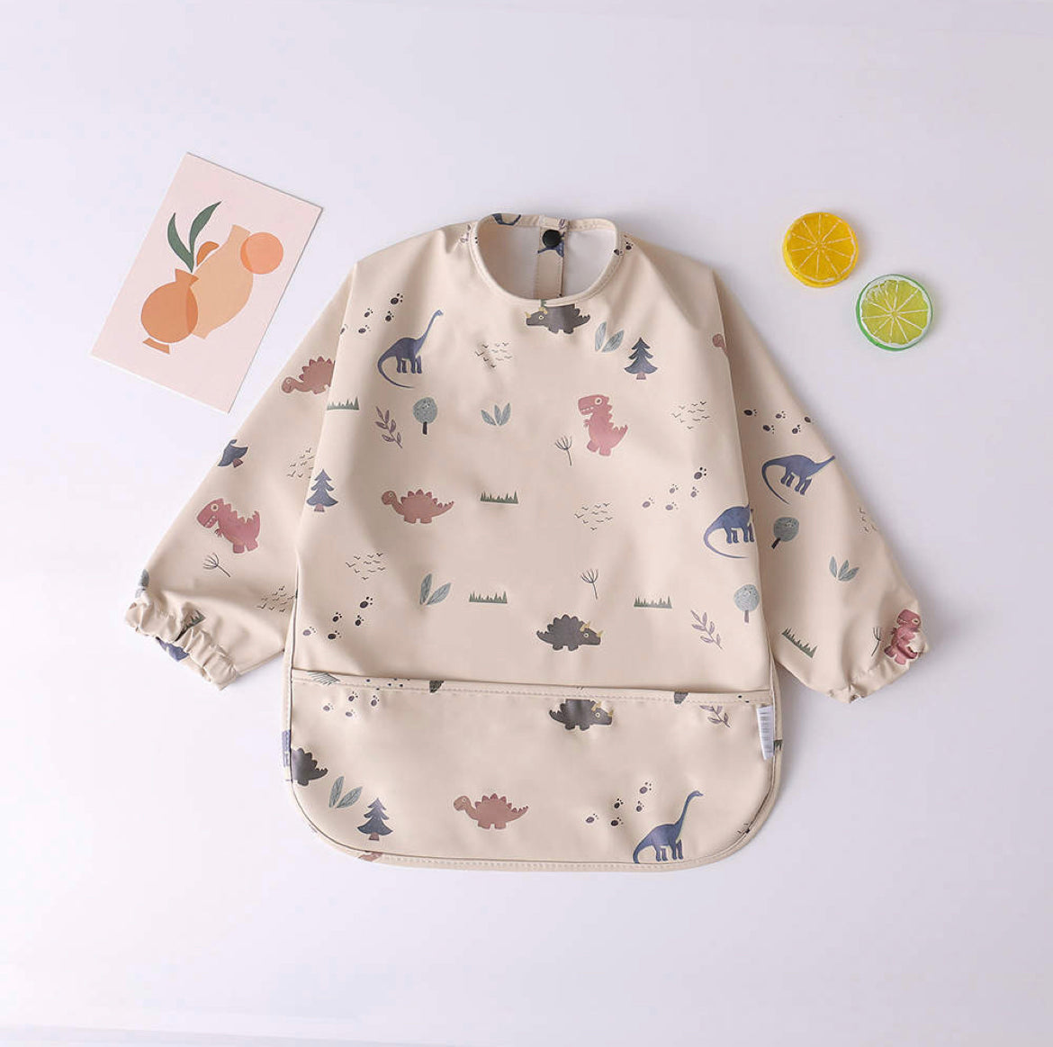 Mess-free smock bib for toddlers dino